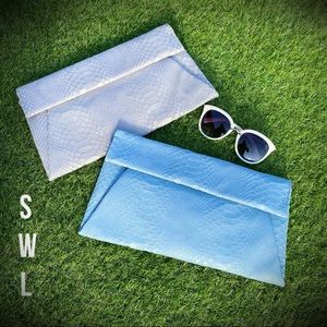 Light blue and grey clutch